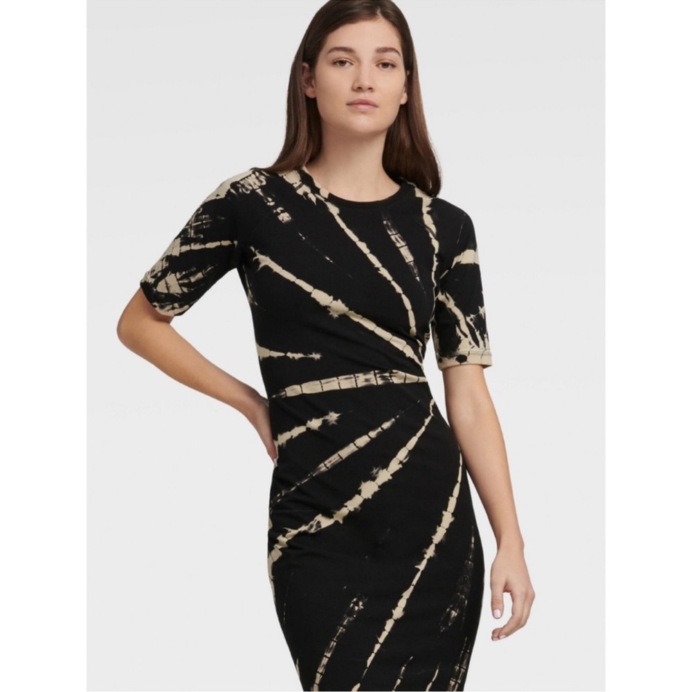 DKNY Black Fitted Tie Dye Dress